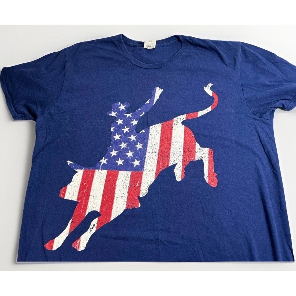 Men's  Bull Rider T-Shirt Cowboy American Flag Rodeo Western Tee S-Large(119)